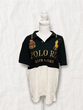 Polo by Ralph Lauren Black & White Colorblock Kids Polo with Gold Embroidery